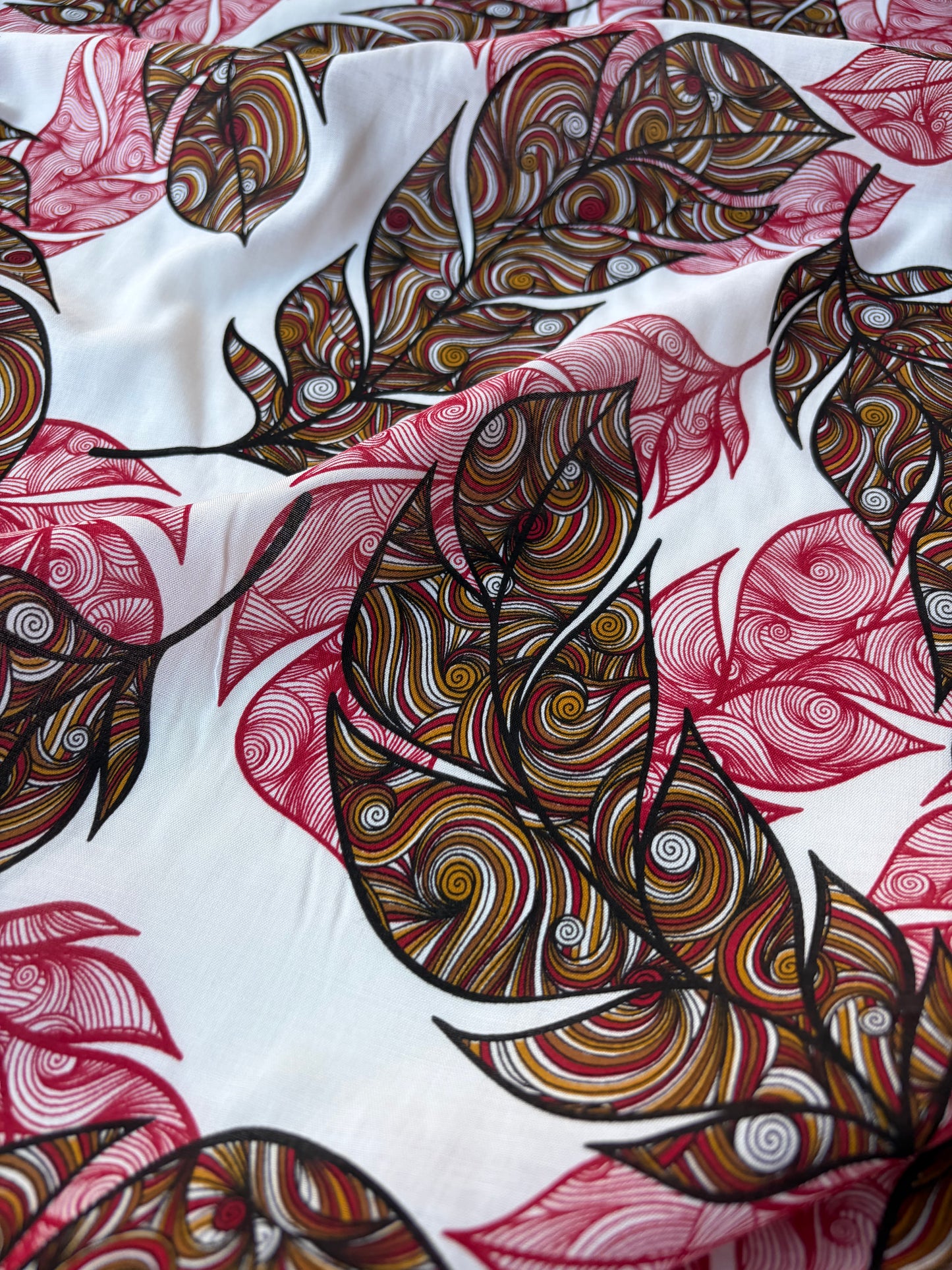 HOMER 012 cotton voile red swirly leaves print