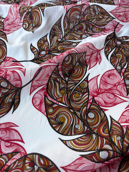 HOMER 012 cotton voile red swirly leaves print