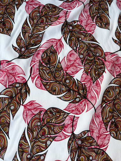 HOMER 012 cotton voile red swirly leaves print