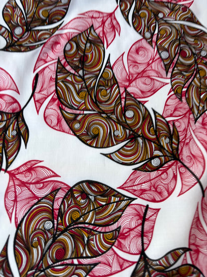 HOMER 012 cotton voile red swirly leaves print