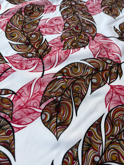 HOMER 012 cotton voile red swirly leaves print