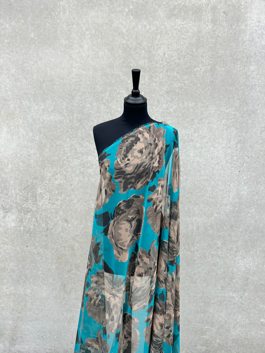 STELLA 008 chiffon green flower print