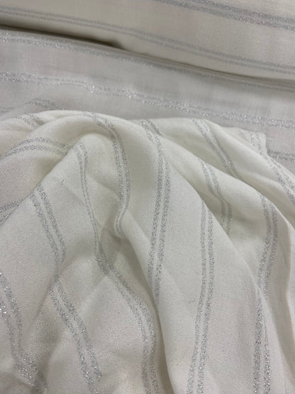 Jonny 017 viscose crêpe white with striped silver lurex