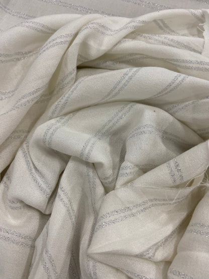 Jonny 017 viscose crêpe white with striped silver lurex