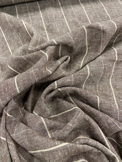 Jonny 016 midweight cotton/linnen jacquard brown-ecru stripe