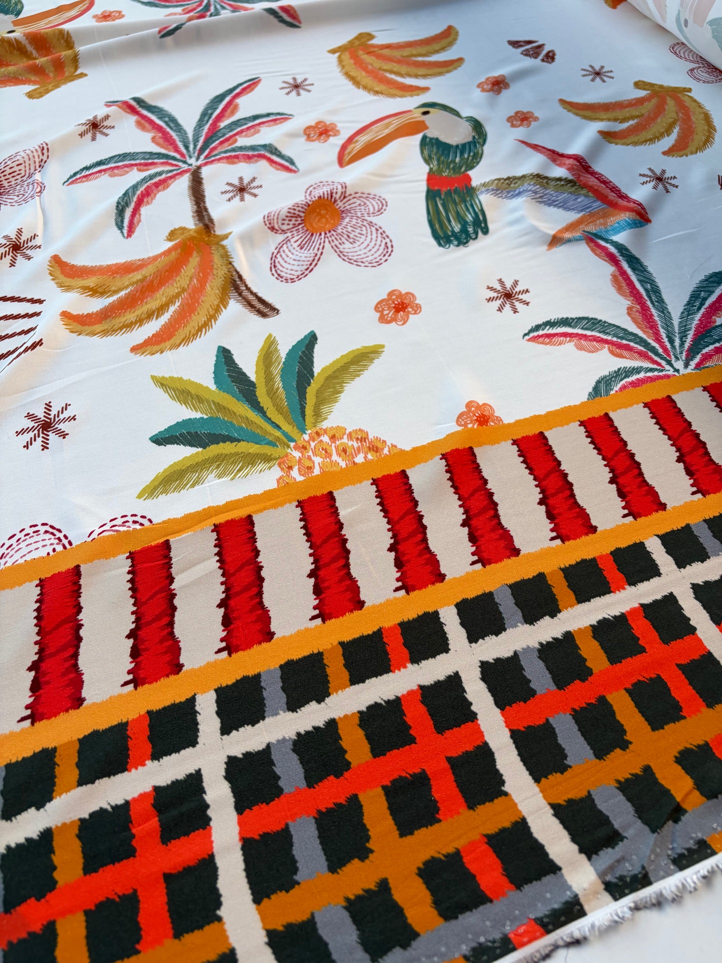 HOMER 025 viscose print double border checks and palmtrees