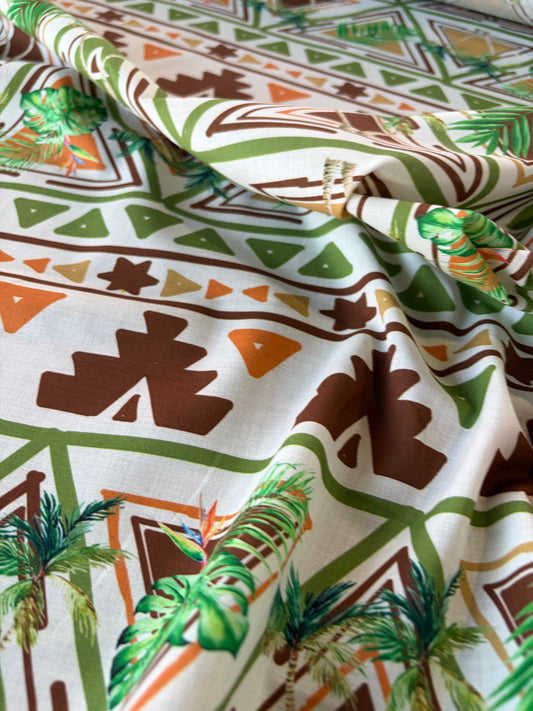 HOMER 044 cotton voile green ethnical print