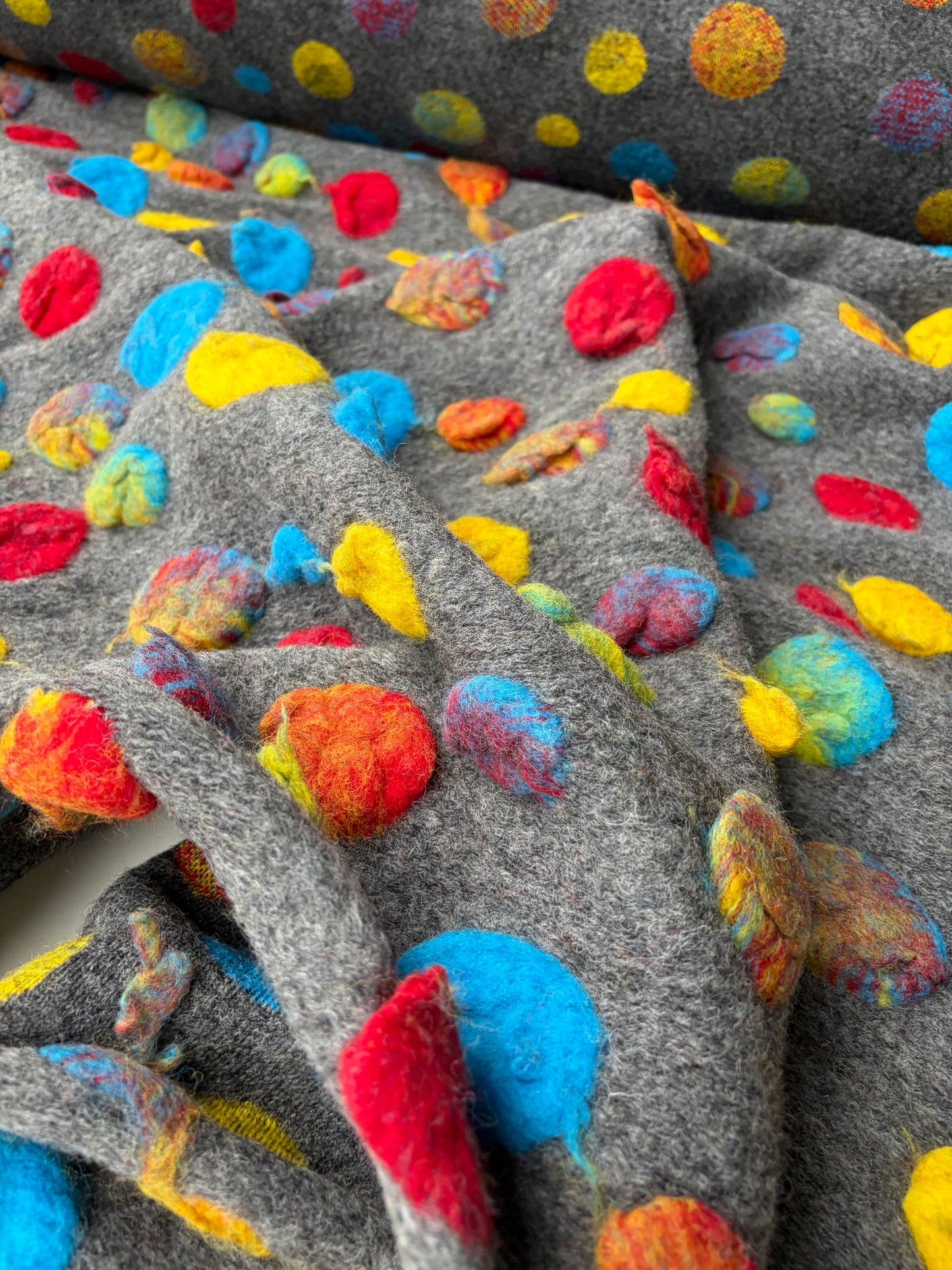 JOEL 021 mid grey heavy boiled wool with applicated flower design