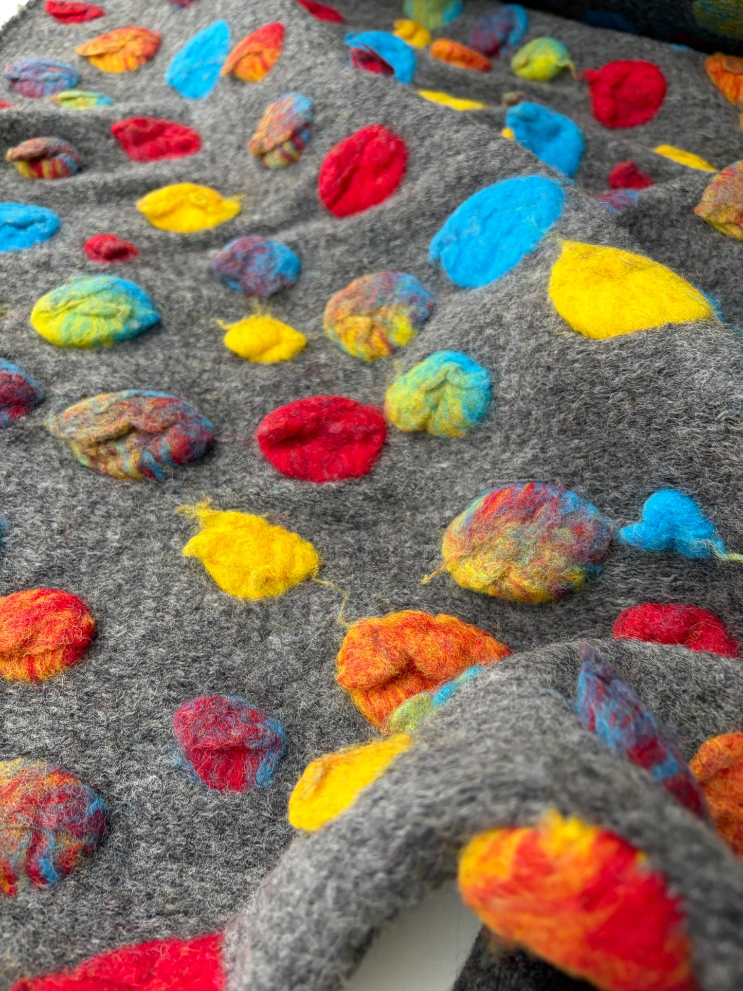 JOEL 021 mid grey heavy boiled wool with applicated flower design