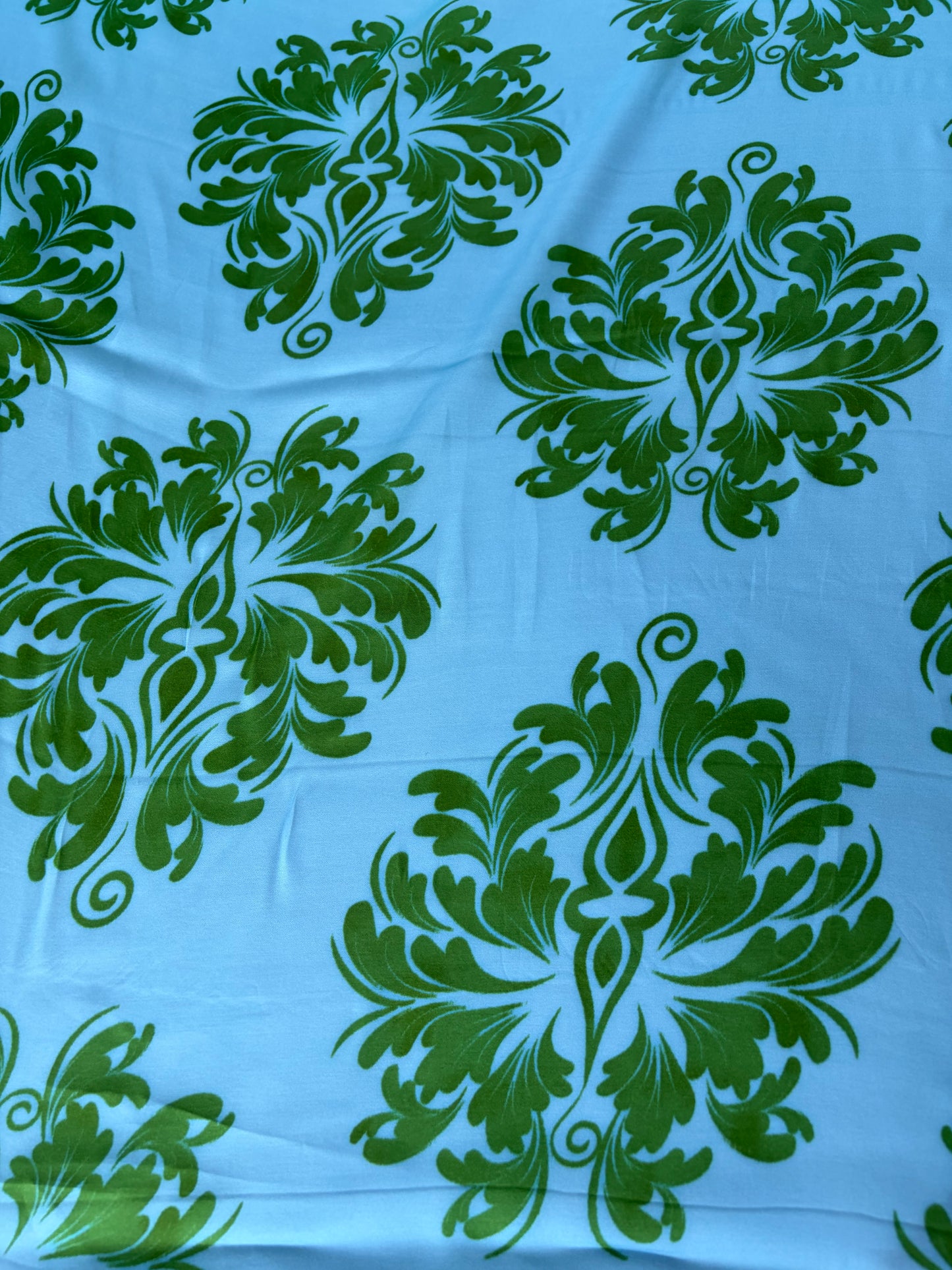MARGE 013 viscose satin green/light blue leaves