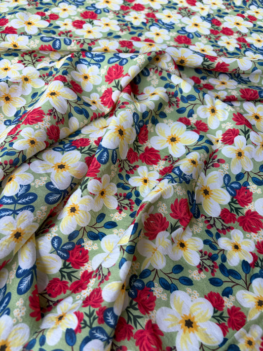 MARGE 014 viscose satin green flowerfield