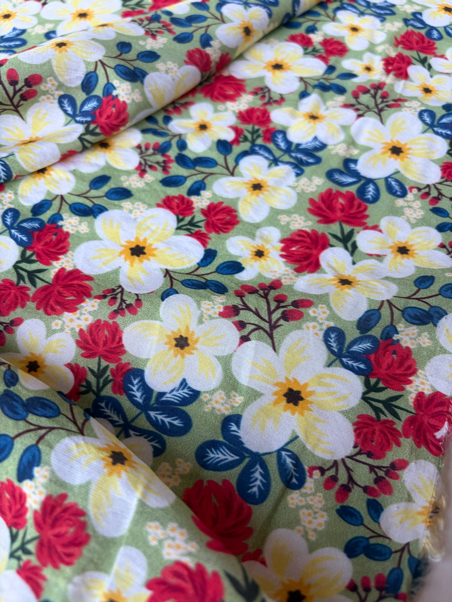 MARGE 014 viscose satin green flowerfield