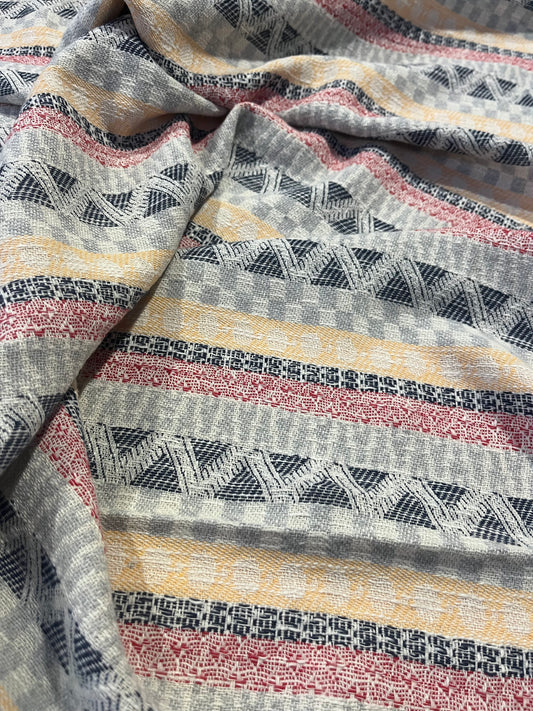 Gaia 061 cotton jacquard stripes grey/navy/red/yellow