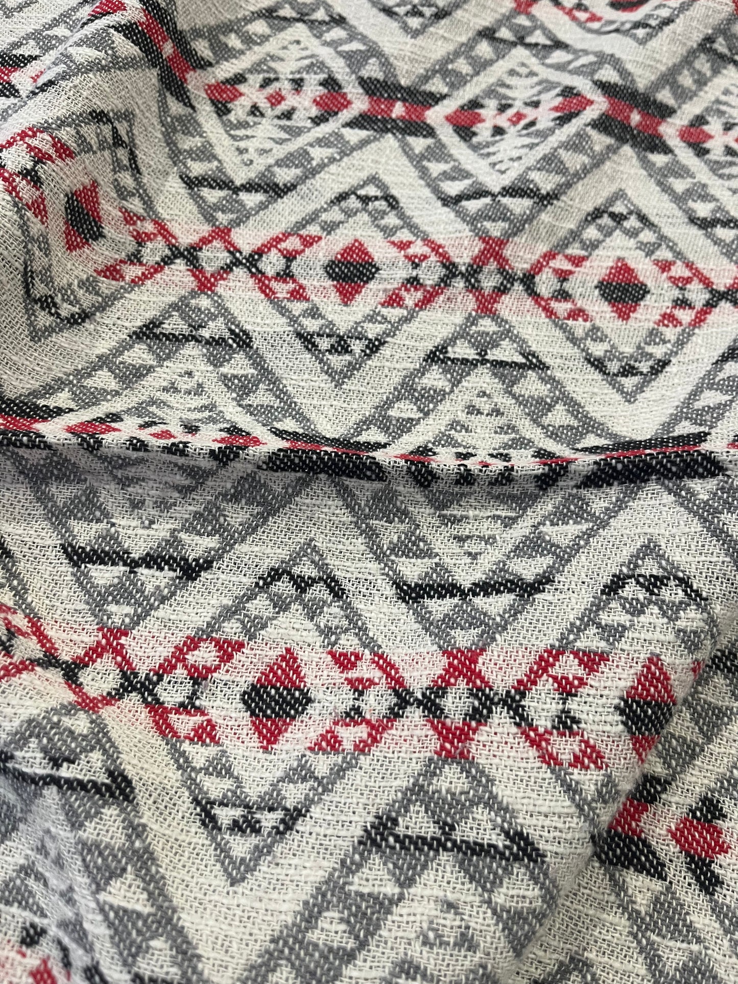 Gaia 062 cotton jacquard stripes grey/red/black