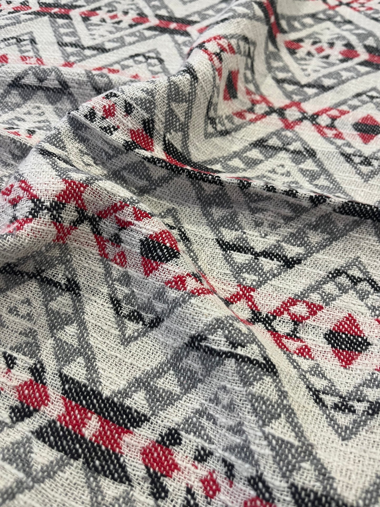 Gaia 062 cotton jacquard stripes grey/red/black