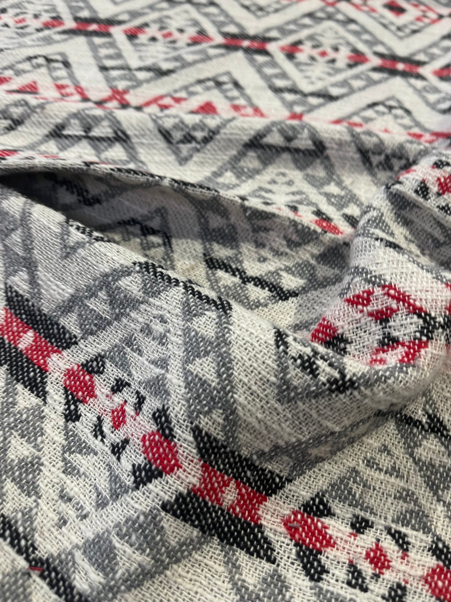 Gaia 062 cotton jacquard stripes grey/red/black