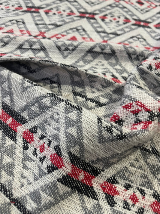 Gaia 062 cotton jacquard stripes grey/red/black