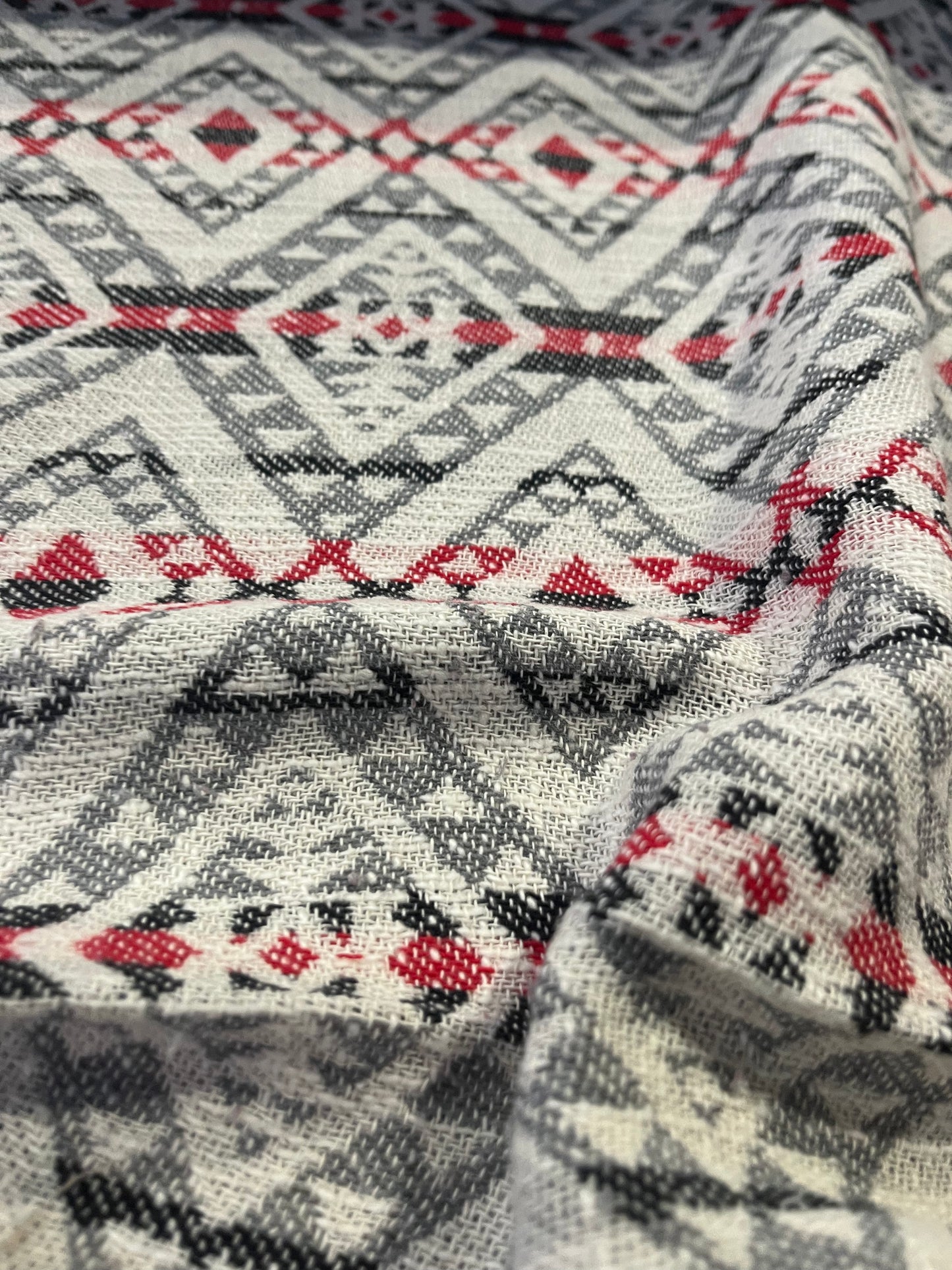 Gaia 062 cotton jacquard stripes grey/red/black