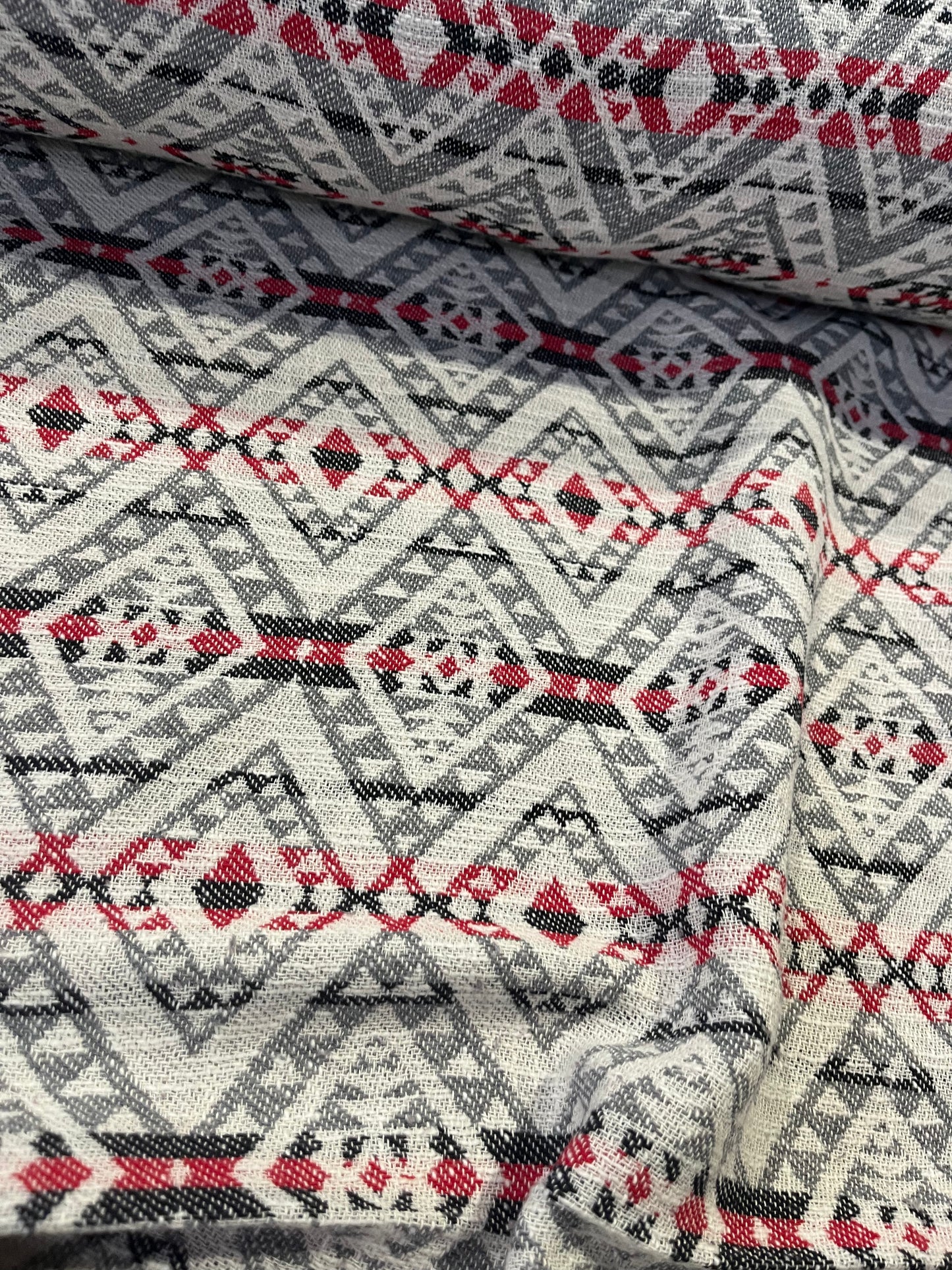 Gaia 062 cotton jacquard stripes grey/red/black
