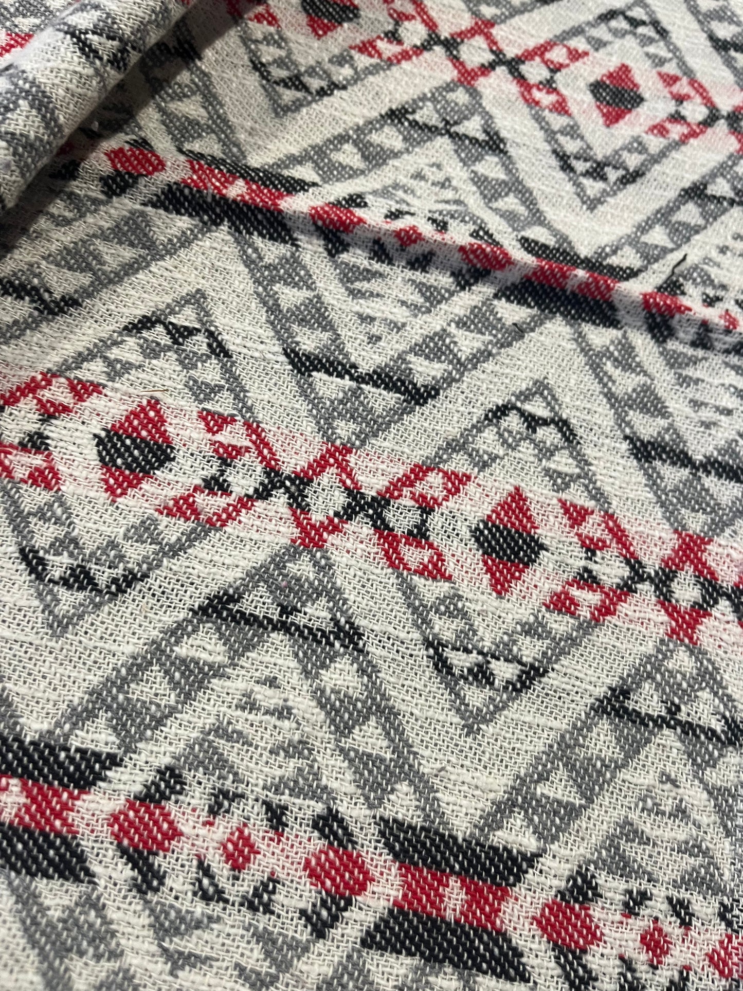 Gaia 062 cotton jacquard stripes grey/red/black