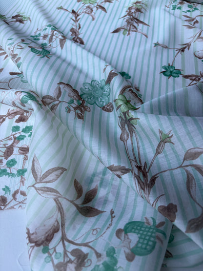 MARGE 020 cotton voile stripes and flowers khaky