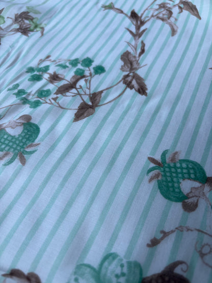 MARGE 020 cotton voile stripes and flowers khaky