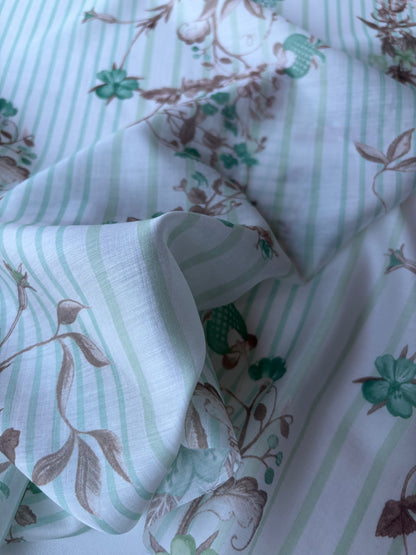 MARGE 020 cotton voile stripes and flowers khaky