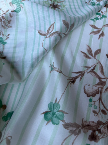MARGE 020 cotton voile stripes and flowers khaky