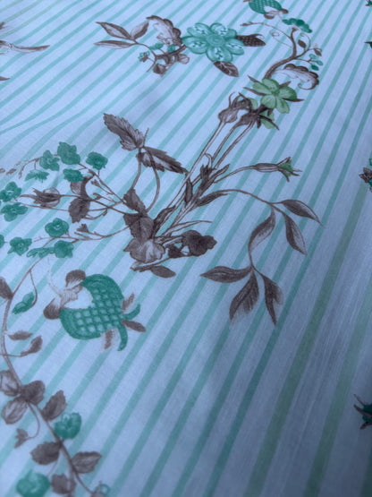 MARGE 020 cotton voile stripes and flowers khaky