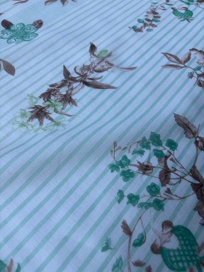 MARGE 020 cotton voile stripes and flowers khaky