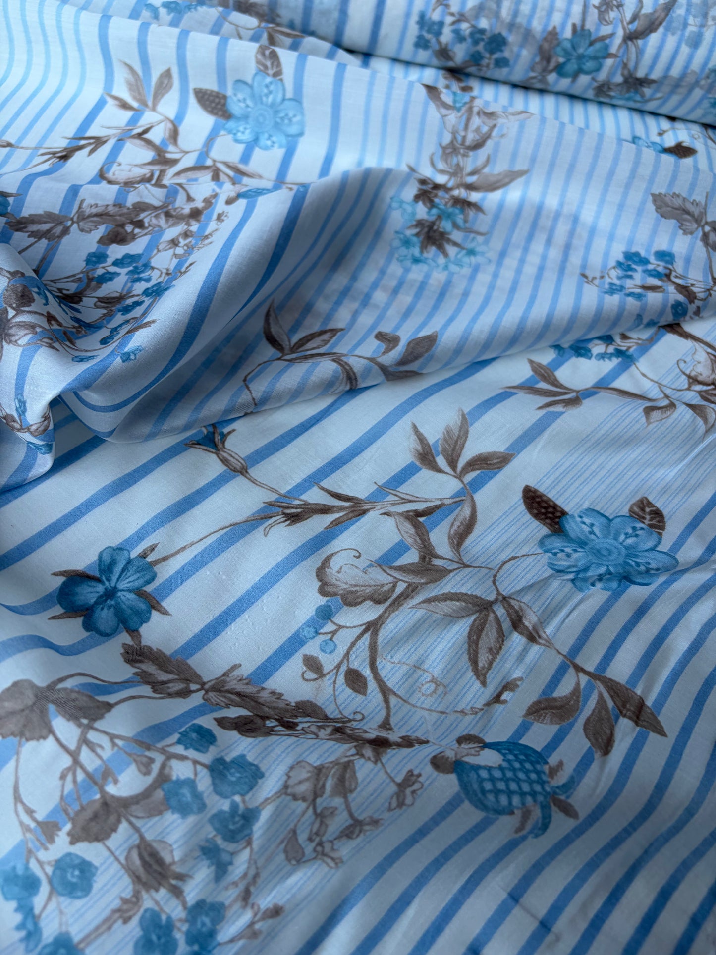 MARGE 021 cotton voile stripes and flowers blue