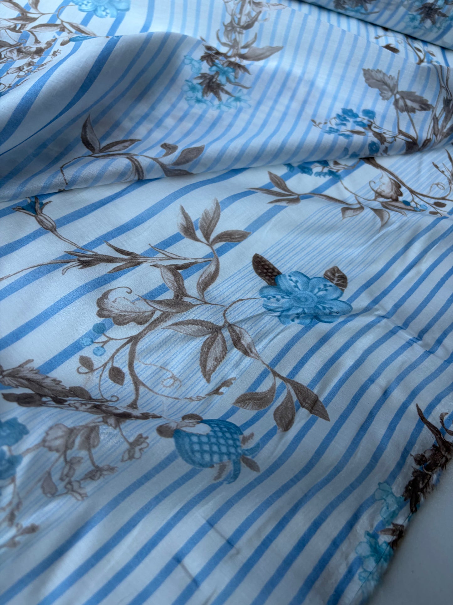 MARGE 021 cotton voile stripes and flowers blue