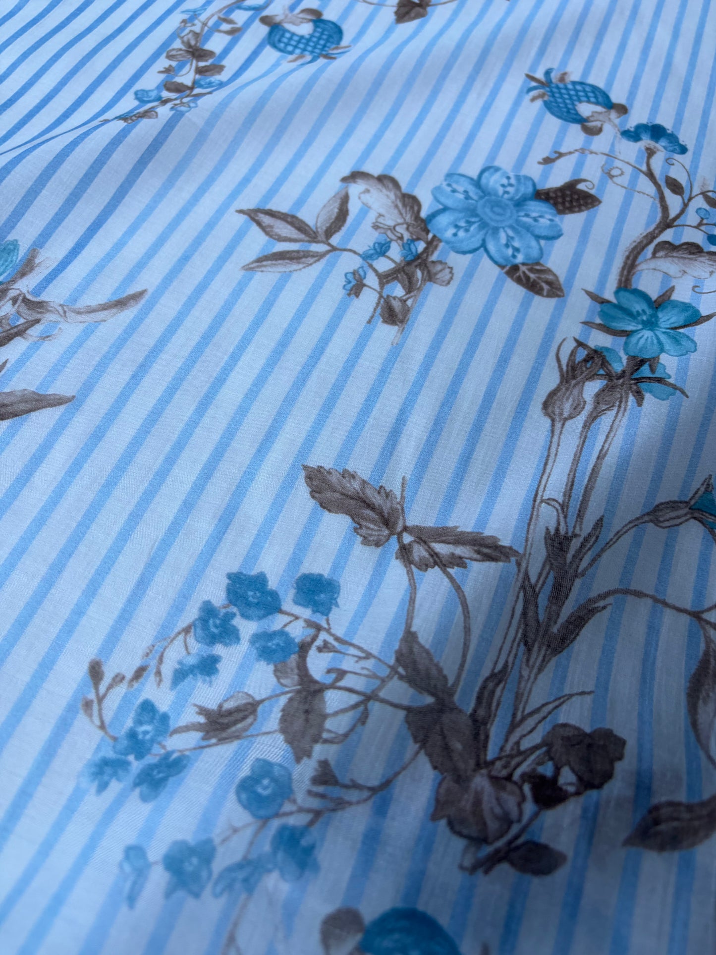 MARGE 021 cotton voile stripes and flowers blue