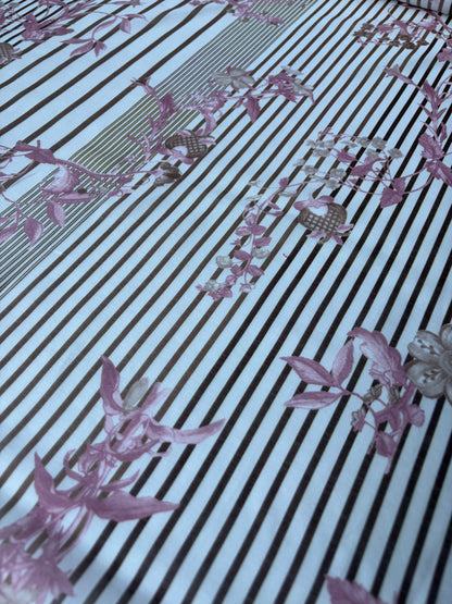 MARGE 022 cotton voile stripes and flowers brown