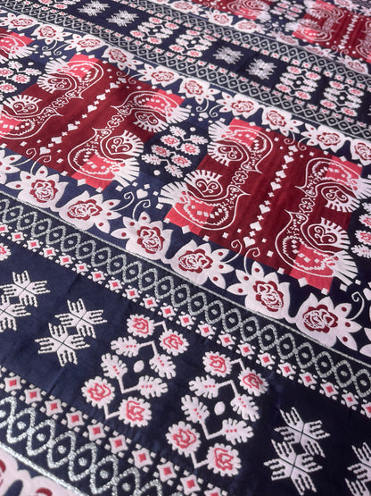 CELESTIN 027 shiny jacquard patchwork red/navy/silver