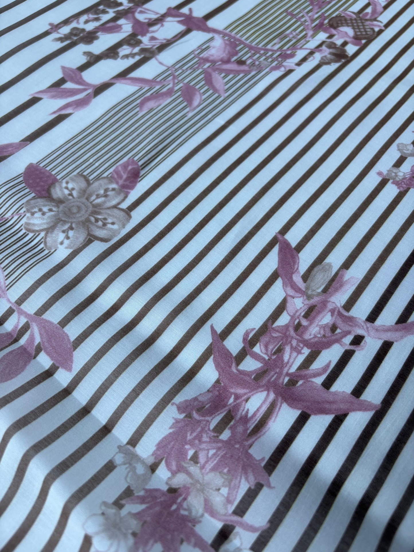 MARGE 022 cotton voile stripes and flowers brown