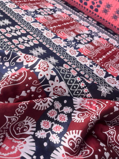 CELESTIN 027 shiny jacquard patchwork red/navy/silver