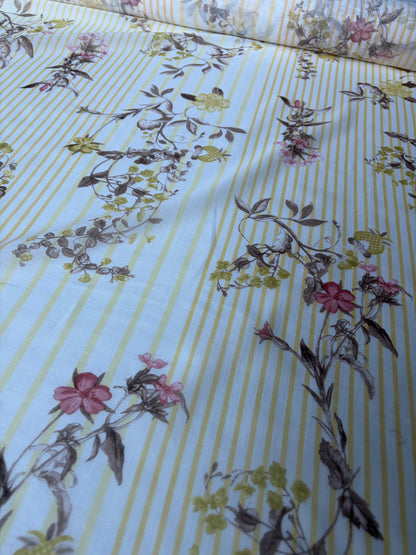 PC MARGE 023 cotton voile stripes and flowers yellow