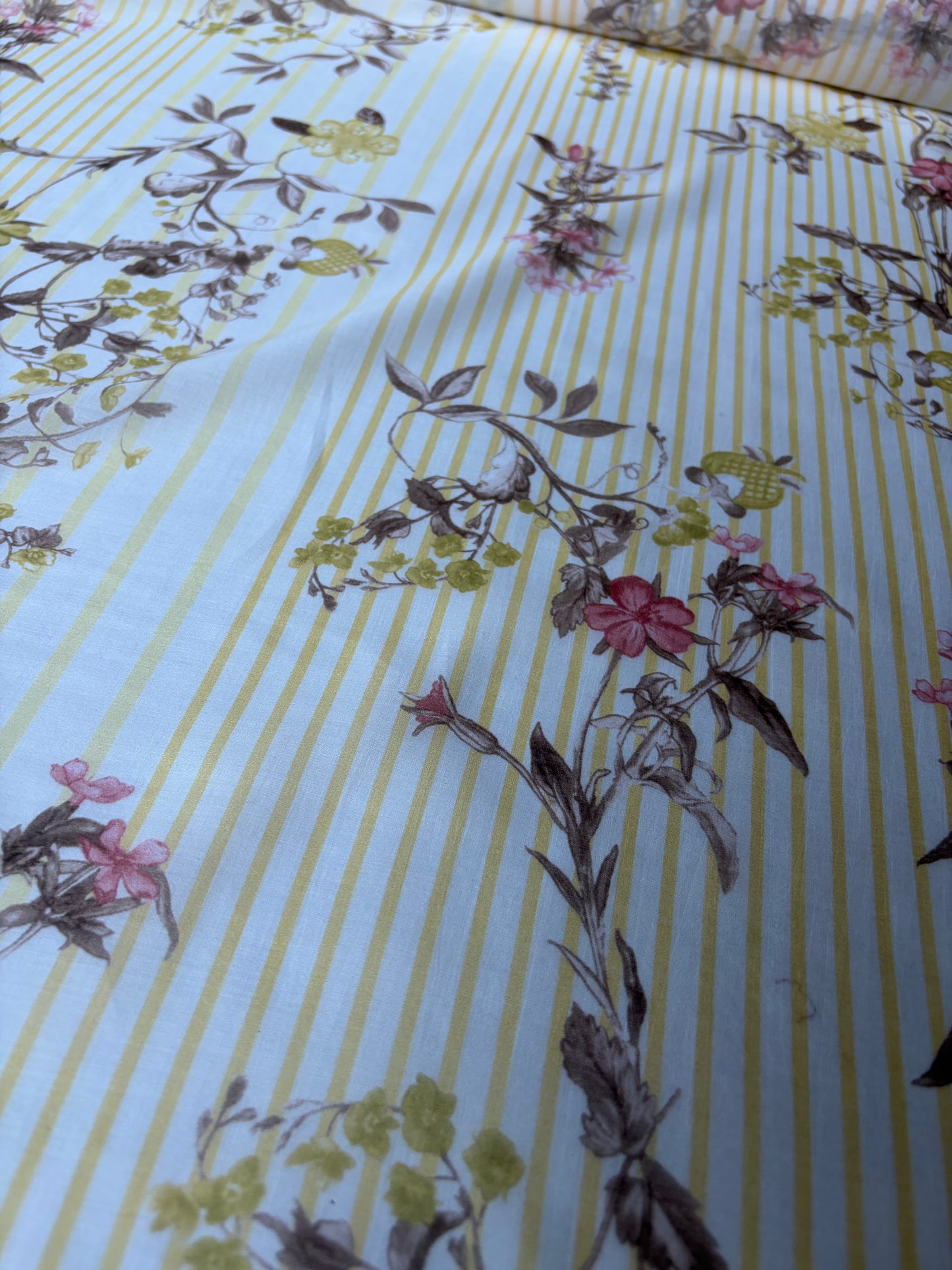 MARGE 023 cotton voile stripes and flowers yellow