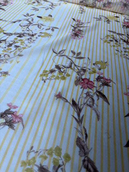 PC MARGE 023 cotton voile stripes and flowers yellow