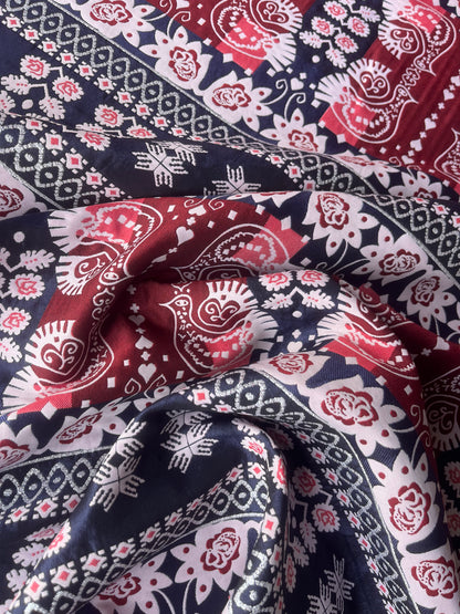 CELESTIN 027 shiny jacquard patchwork red/navy/silver