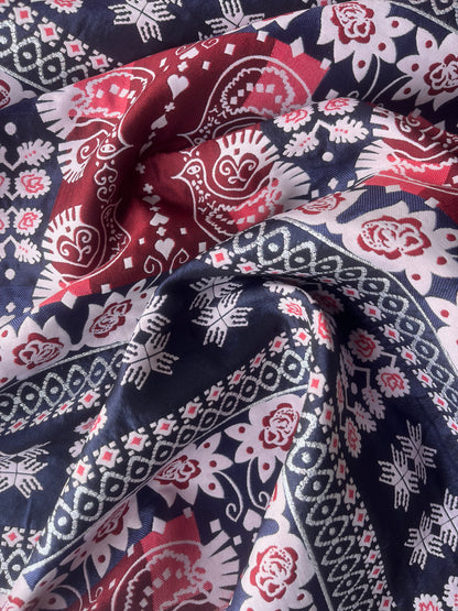 CELESTIN 027 shiny jacquard patchwork red/navy/silver