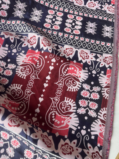 CELESTIN 027 shiny jacquard patchwork red/navy/silver