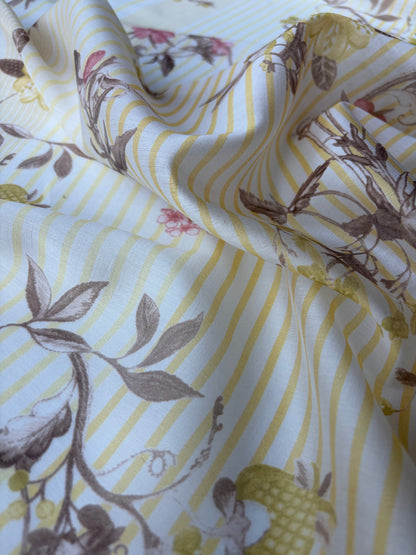 PC MARGE 023 cotton voile stripes and flowers yellow