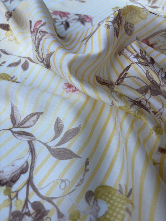 MARGE 023 cotton voile stripes and flowers yellow