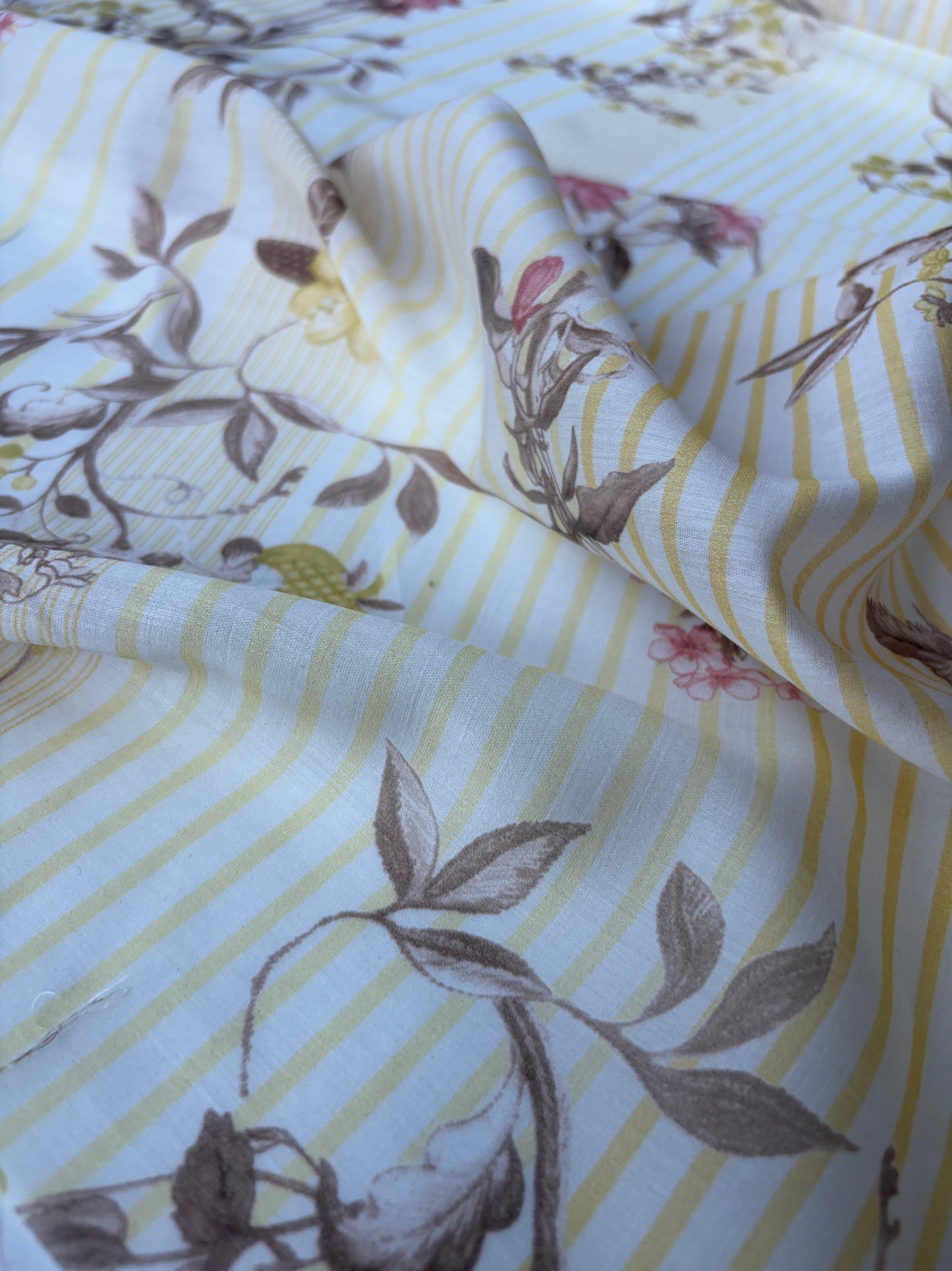 MARGE 023 cotton voile stripes and flowers yellow
