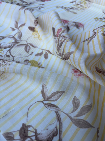 PC MARGE 023 cotton voile stripes and flowers yellow