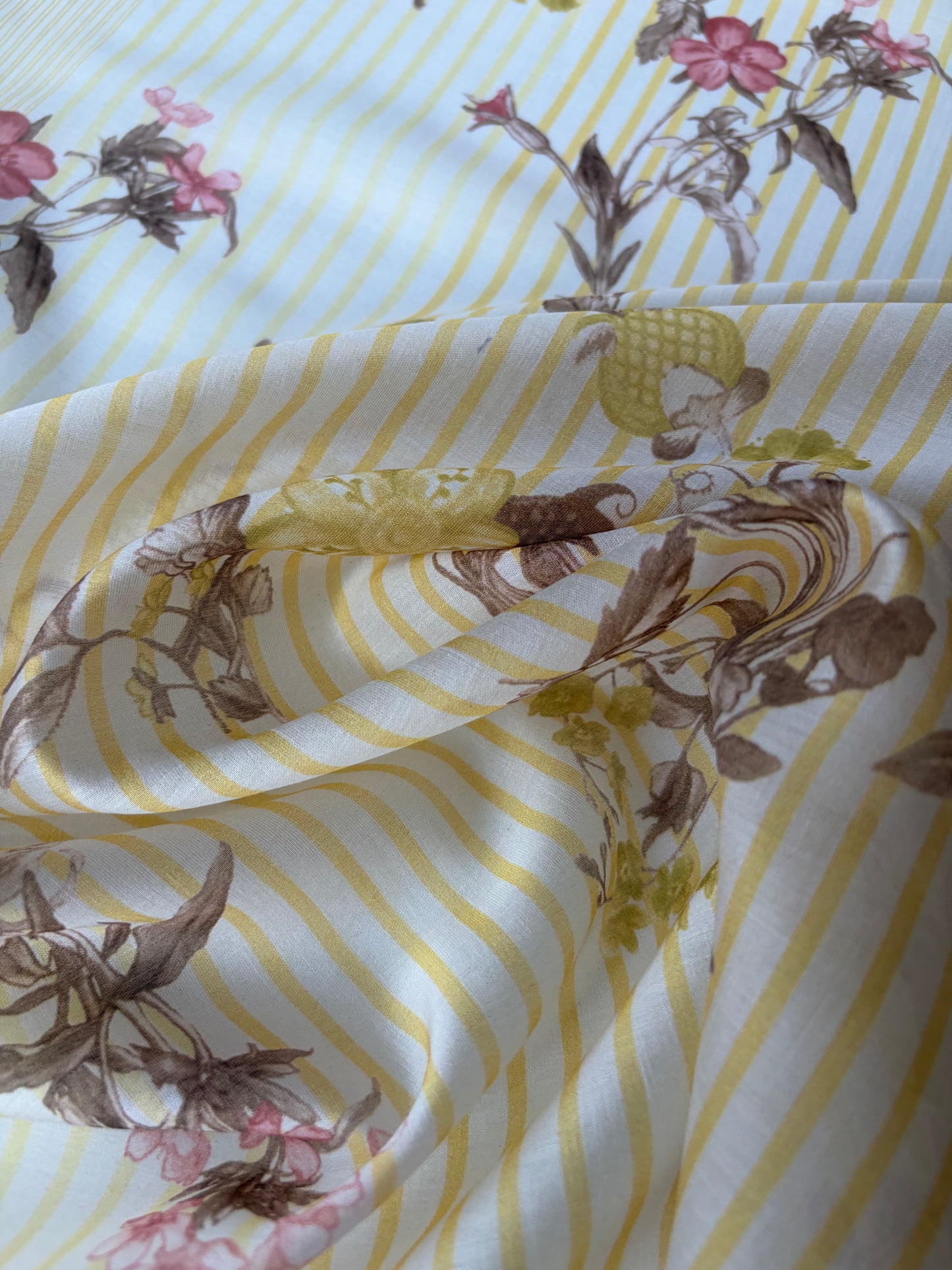 MARGE 023 cotton voile stripes and flowers yellow