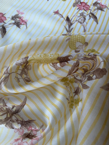 PC MARGE 023 cotton voile stripes and flowers yellow