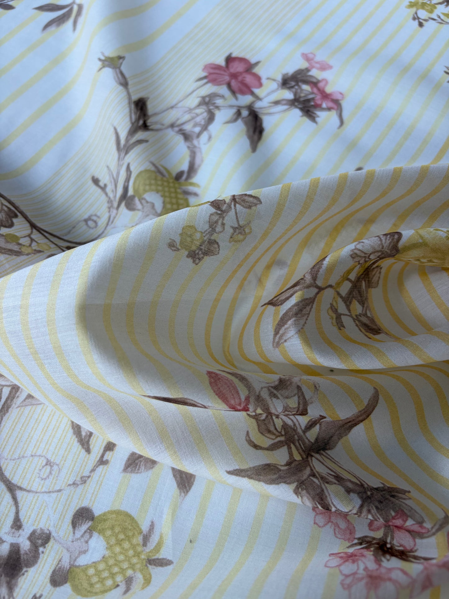 MARGE 023 cotton voile stripes and flowers yellow